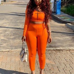 One Shoulder Printed Matching 2 Piece Trouser Sets