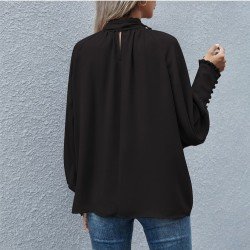 New Ladies Lantern Sleeve Tie Neck Blouse
