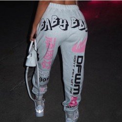 Casual Workout White Elastic Waist Plus Size Trousers