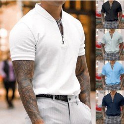  Pure Color Casual Short-sleeved Men's Top