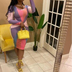 Casual Color Blocking Long Sleeve Dresses For Women