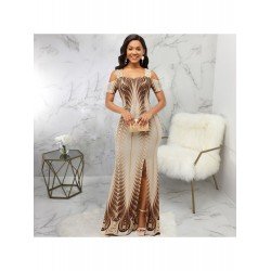 Fashion Digital Printing Cold Shoulder Maxi Dress  Fashion Digital Printing Cold Shoulder Maxi Dress