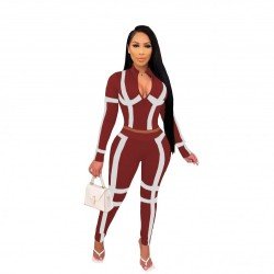  Fashion Casual Contrast Color Women's Trouser Suit