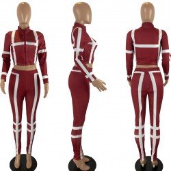  Fashion Casual Contrast Color Women's Trouser Suit