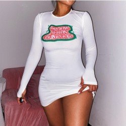  Sexy Crew Neck Letter Printing Women's Short Dress