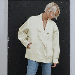 New Ladies Solid Leather Blazer Coats 