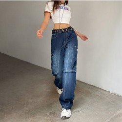 Street Trendy Blue Straight Leg Ladies Jeans