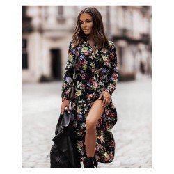 Beach Floral Split Hem Long Sleeve Dress  Beach Floral Split Hem Long Sleeve Dress