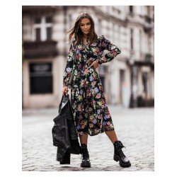 Beach Floral Split Hem Long Sleeve Dress  Beach Floral Split Hem Long Sleeve Dress