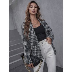 Houndstooth V Neck Long Sleeve Women Coats Houndstooth V Neck Long Sleeve Women Coats