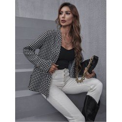 Houndstooth V Neck Long Sleeve Women Coats Houndstooth V Neck Long Sleeve Women Coats