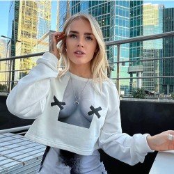  2024 Autumn Round Neck Printing Short Sweater