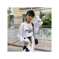  2024 Autumn Round Neck Printing Short Sweater