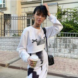  2024 Autumn Round Neck Printing Short Sweater