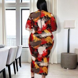 Colorful Printed Long Sleeve Plus Size Dresses