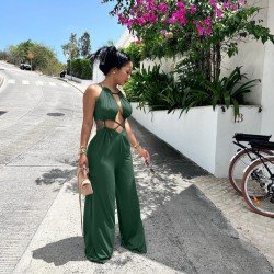 Summer Sleeveless Cut Out Tie Wrap Jumpsuits