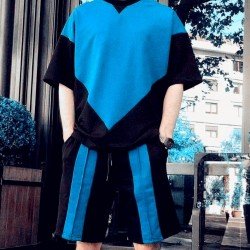Sport Loose Contrast Color Men Top And Short Sets