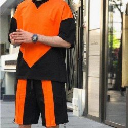 Sport Loose Contrast Color Men Top And Short Sets