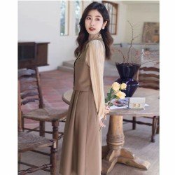  2024 Fall Retro Fake Two-Piece Women's Dress