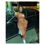  Pure Color Zipper Top And Trouser Sets