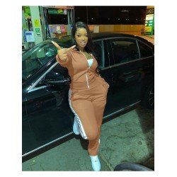 Pure Color Zipper Top And Trouser Sets  Pure Color Zipper Top And Trouser Sets