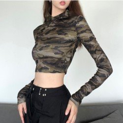  New Camouflage Backless Camouflage Patchwork Women's Top