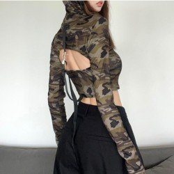  New Camouflage Backless Camouflage Patchwork Women's Top