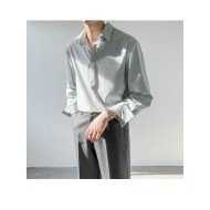  Men's Fashion Pure Color Pullover Long Sleeve Shirt