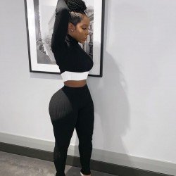 Patchwork Fall Cropped Top And Trouser Sets For Women