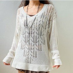  Simple Pure Color Hollowed Out V-Neck Loose Top