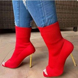 Women Square Toe Solid Stiletto High Boots 