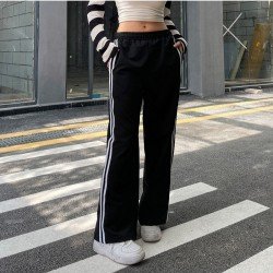 Casual Drawstring Black Trousers For Women