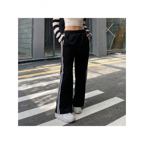 Casual Drawstring Black Trousers For Women