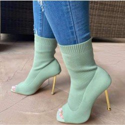 Women Square Toe Solid Stiletto High Boots 