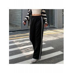 Casual Drawstring Black Trousers For Women