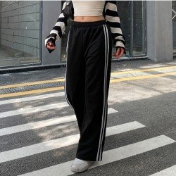 Casual Drawstring Black Trousers For Women