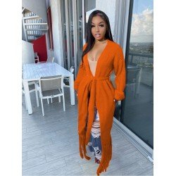 Casual Solid Tie Wrap Tassel Sweater Cardigan Coats Casual Solid Tie Wrap Tassel Sweater Cardigan Coats