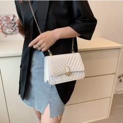 Sweet Simple PU Pure Color Chain Bag