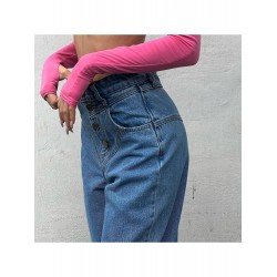 Stylish Blue Loose Straight Leg Trouser Jeans