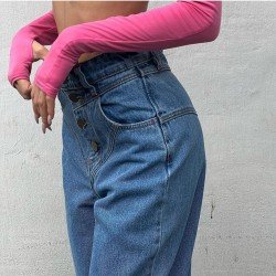 Stylish Blue Loose Straight Leg Trouser Jeans
