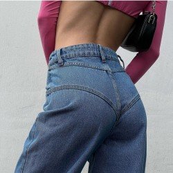 Stylish Blue Loose Straight Leg Trouser Jeans