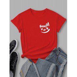 Simple Printed Short Sleeve T Shirts For Women