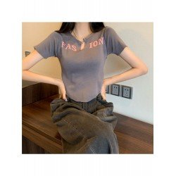 Casual Letter Printed V Neck T Shirt  Casual Letter Printed V Neck T Shirt