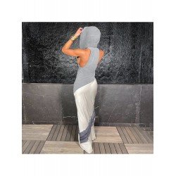 Stylish Color Blocking Hooded Collar Sleeveless Maxi Dress Stylish Color Blocking Hooded Collar Sleeveless Maxi Dress