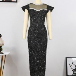  Crew Neck Sequins Ladies Party Dress