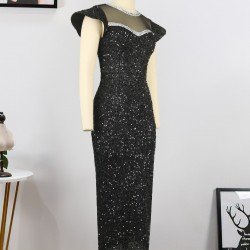  Crew Neck Sequins Ladies Party Dress