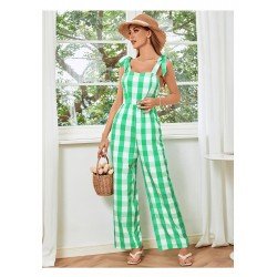 Casual Contrast Color Plaid Sleeveless Jumpsuit Casual Contrast Color Plaid Sleeveless Jumpsuit