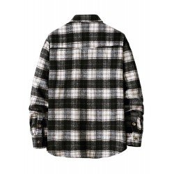 Fashion Contrast Color Plaid Polo Collar Shirt Coat Fashion Contrast Color Plaid Polo Collar Shirt Coat