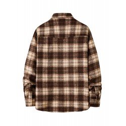 Fashion Contrast Color Plaid Polo Collar Shirt Coat Fashion Contrast Color Plaid Polo Collar Shirt Coat