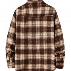 Fashion Contrast Color Plaid Polo Collar Shirt Coat